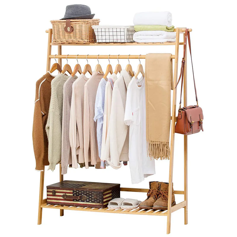 Heavy Duty Rack til hængende bambus tøj frakker gulvbambusgarderobe