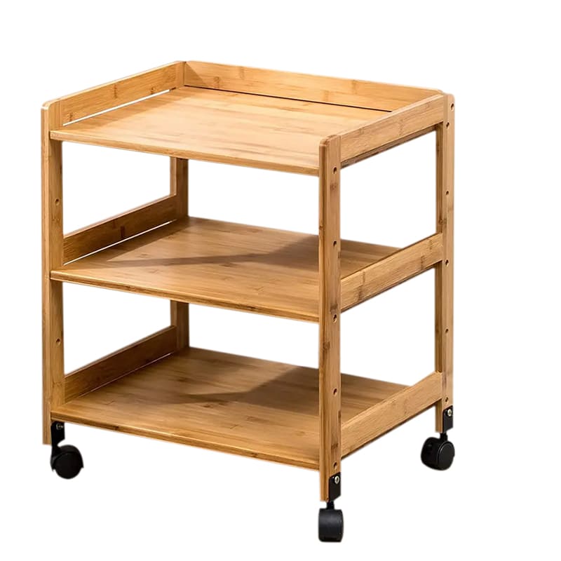 Multifor Formål Husholdning Mobilhylde Vogn Tre -Layer Bambus Rolling Bedside Table
