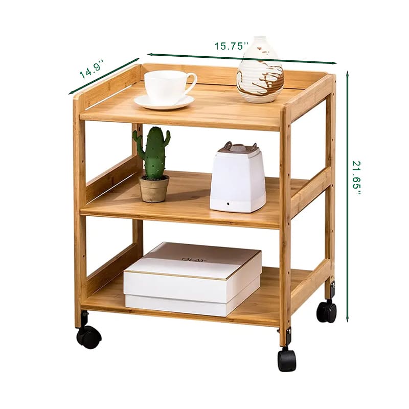 Multifor Formål Husholdning Mobilhylde Vogn Tre -Layer Bambus Rolling Bedside Table