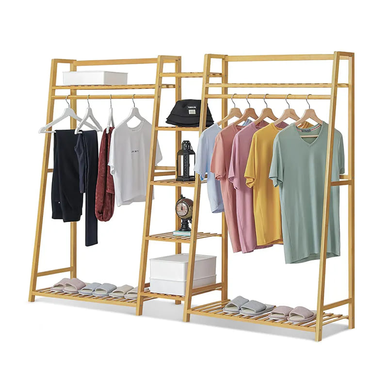 Trapezoidal uafhængig tøjstativ bambus garderobe tøj arrangør