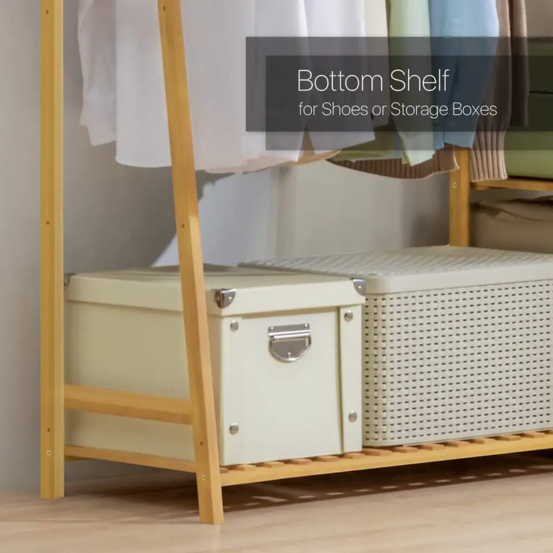 Trapezoidal uafhængig tøjstativ bambus garderobe tøj arrangør