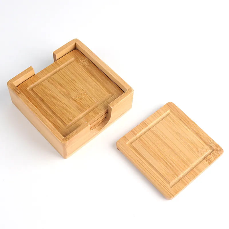 Premium bambus 5 -stykker Coasters Set, Coasters for Drinks Beer