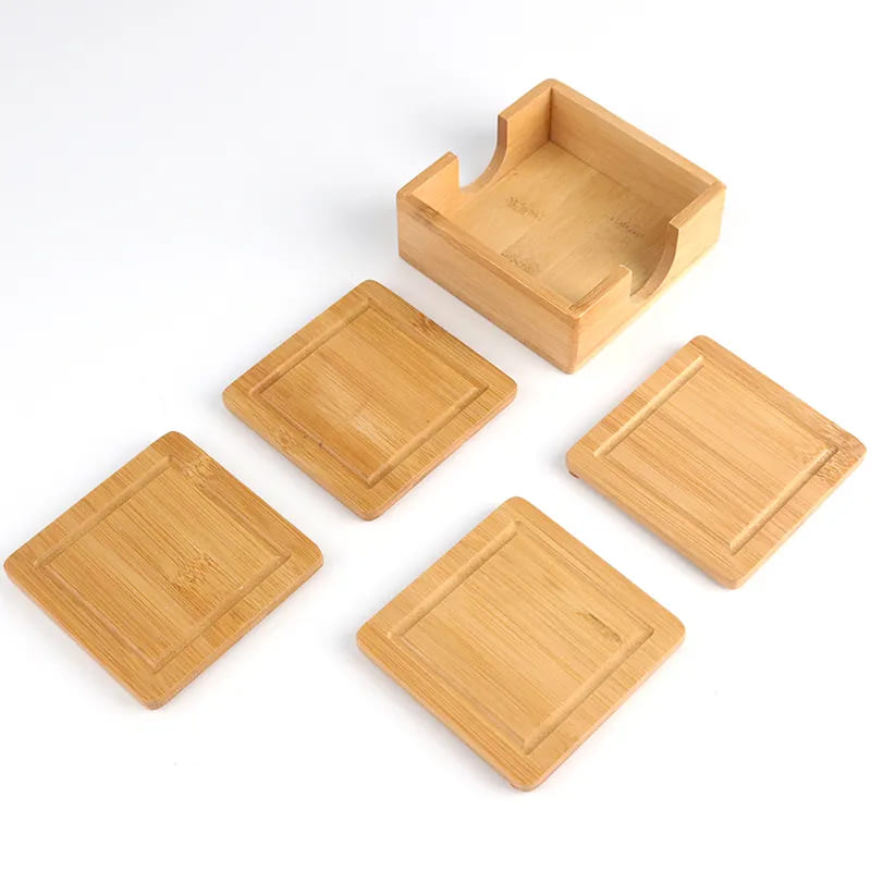 Premium bambus 5 -stykker Coasters Set, Coasters for Drinks Beer
