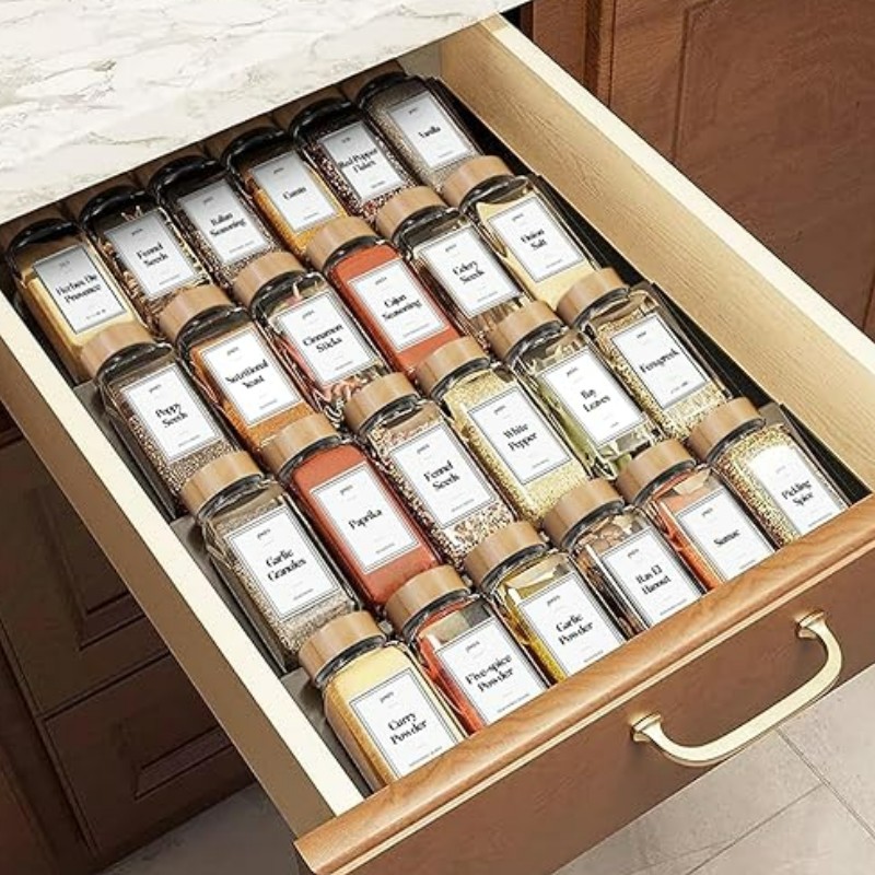Spice Jars med låg og etiketter - 24 stykker 120 ml glasbeholdere sæt - bambuslåg - Ultimate køkkenopbevaringsløsning til krydderier og urter